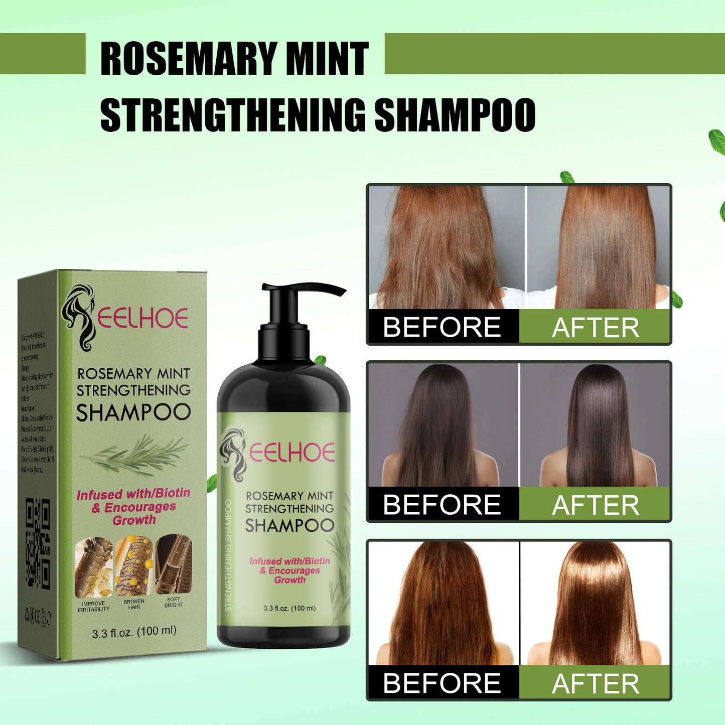 Rosemary Mint Shampoo Moisturizing Supple Hair Repair Dry Frizz Refreshing Shampoo