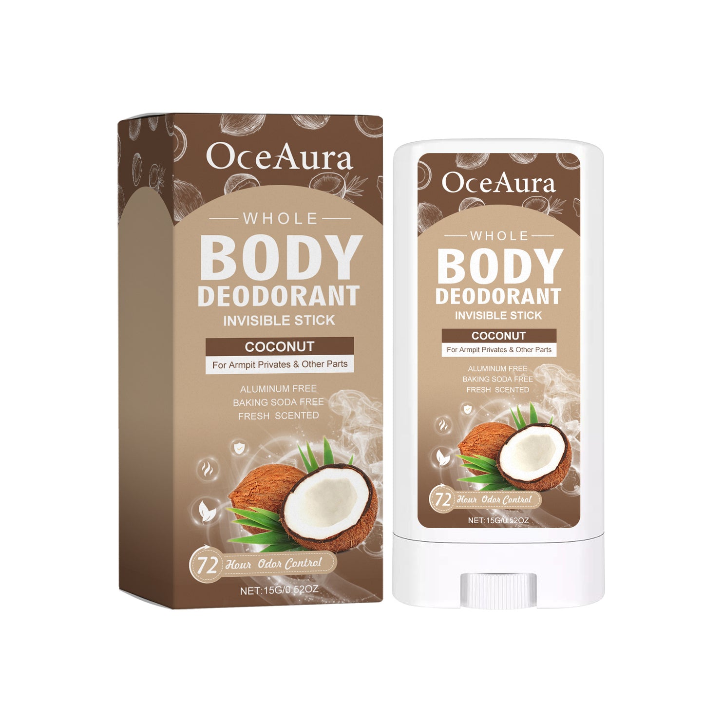 OceAura Coconut Body Deodorant Stick Cleansing Armpit Sweat