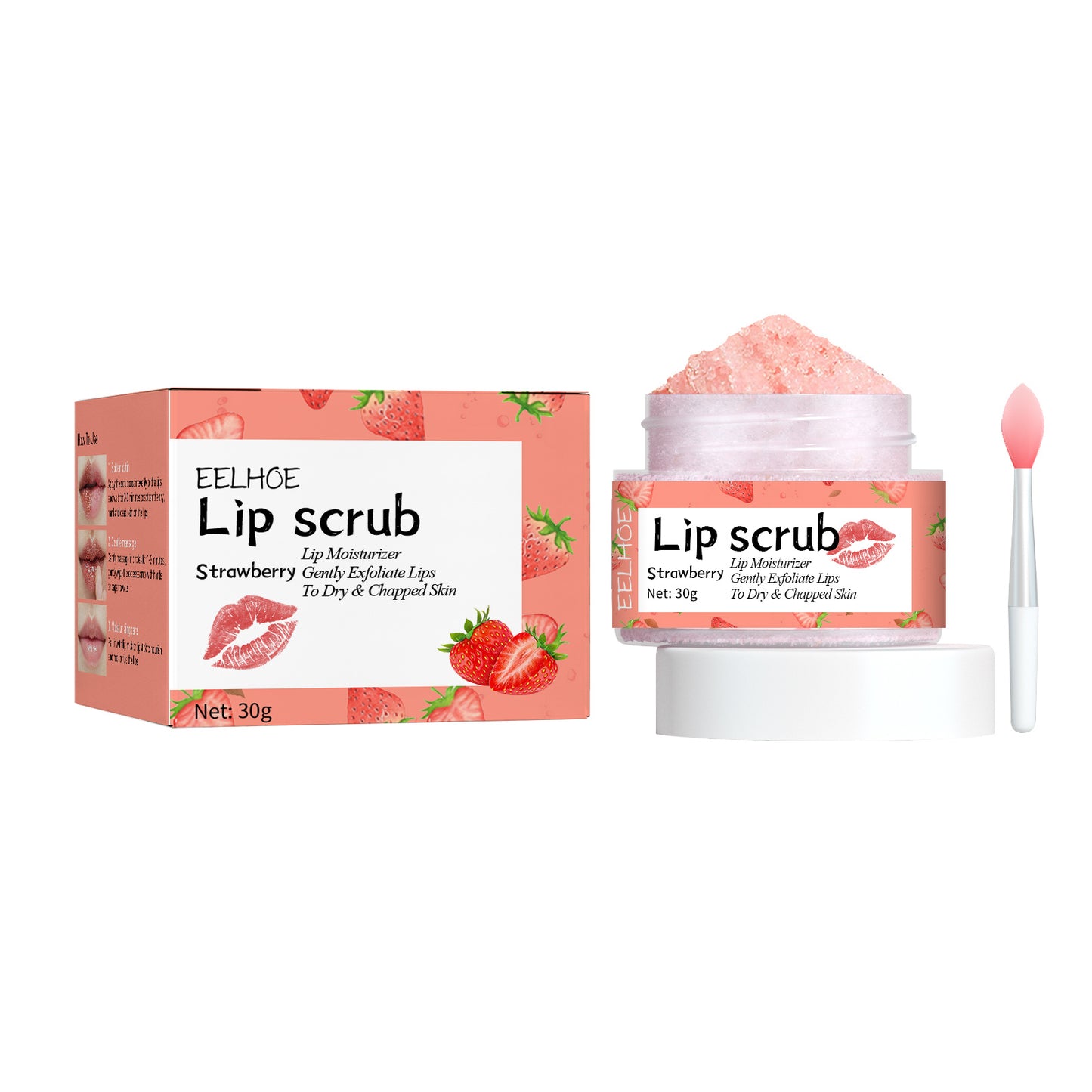 EELHOE Strawberry Lip Scrub, Moisturize Lips, Prevent Dry Crack