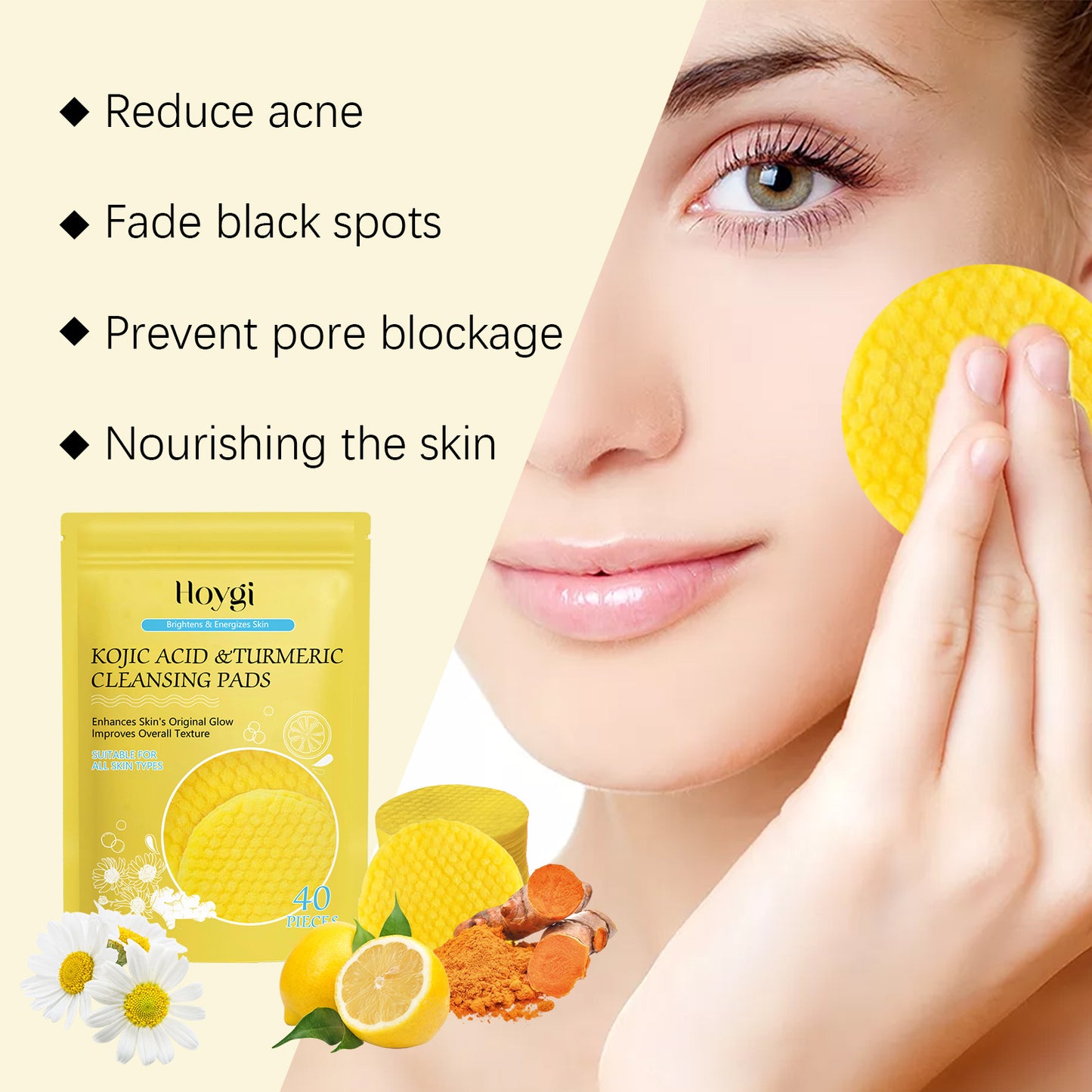 HOYGI Turmeric Acid Cleansing Pad Face Skin Pore Cleansing Makeup Remover